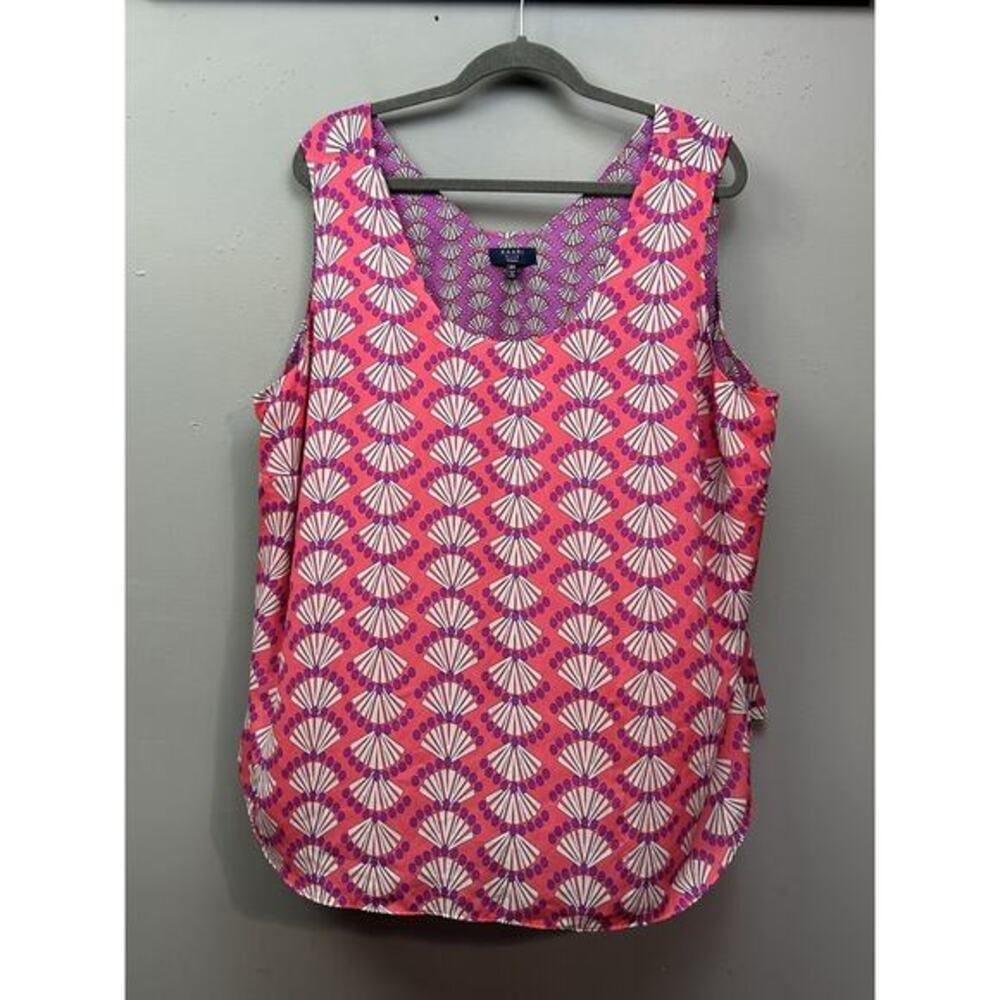 Kaari‎ Blue Top Womens 3X Pink Purple Sleeveless Blouse Bow Back Geometric Print